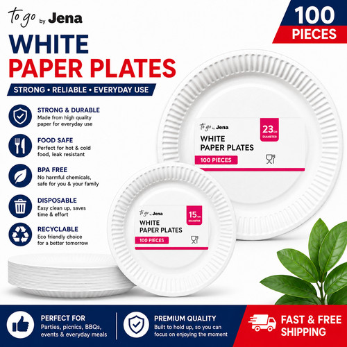 White paper plates and - white, 6"